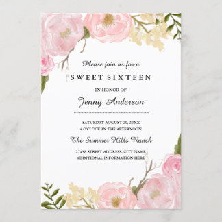 Blush White Botanal Floral 16 . Geburtstag Einladu Einladung