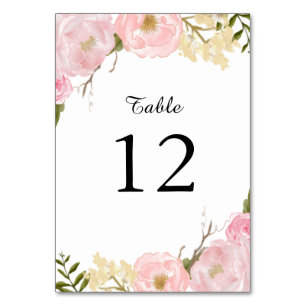 Blush White Botanal Floral Tischnummer Card