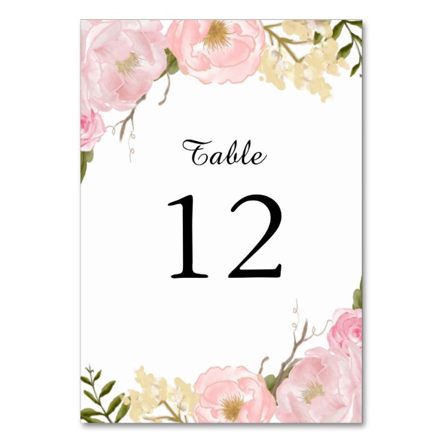 Blush White Botanal Floral Tischnummer Card (Vorderseite)