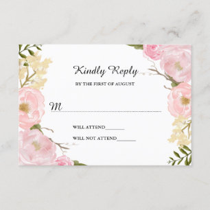 Blush White Botanal Floral Wedding RSVP Karte