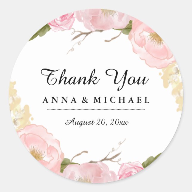 Blush White Botanal Floral Wedding Stickers (Vorderseite)