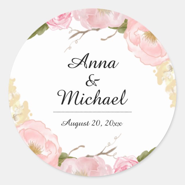 Blush White Botanal Floral Wedding Stickers (Vorderseite)