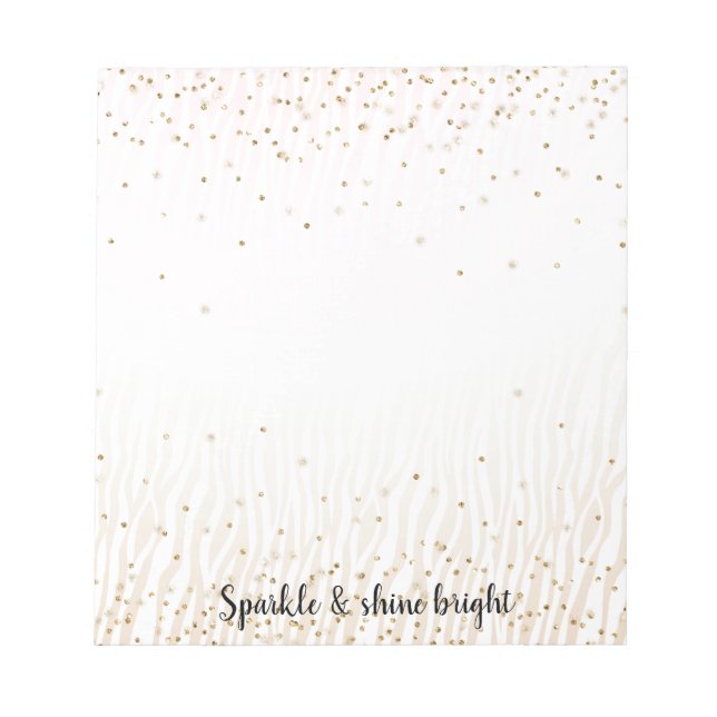 Blush White Cream Zebra Gold Confetti Sparkone Notizblock (Vorderseite)