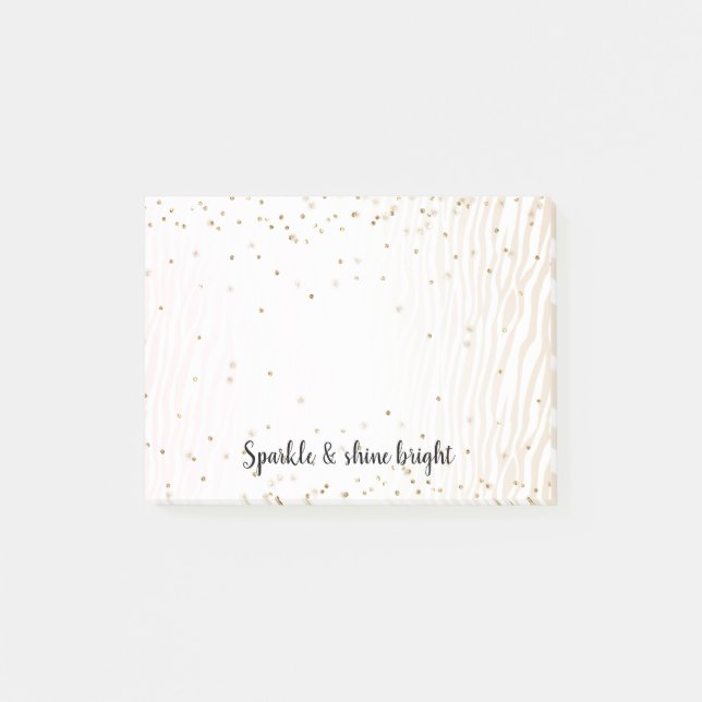 Blush White Cream Zebra Gold Confetti Sparkone     Post-it Klebezettel (Vorderseite)
