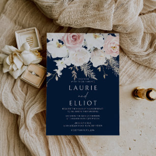 Blush & White Dusty Pink Navy Bloral Wedding Einladung