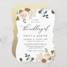 Blush & White Floral Gold Glitzer Hochzeit