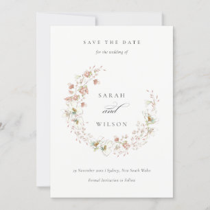 Blush White Floral Kranz Save the Date einladen Dankeskarte