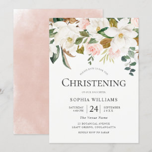 Blush & White Floral Schöne Christening Taufe Einladung