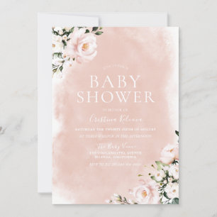 Blush & White Floral Watercolor Babydusche Einladung