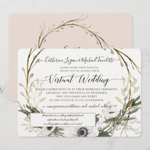 Blush White Floral Wreath Rustic Virtual Wedding Einladung