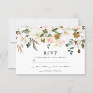 Blush & White Florals Elegante Moderne Hochzeit RSVP Karte