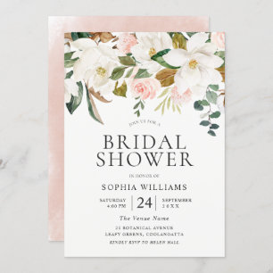 Blush & White Florals Elegantes Brautparty Einladung