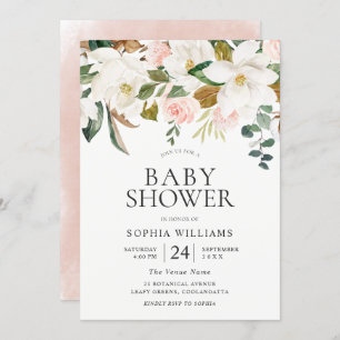 Blush & White Florals Schöne Babydusche Einladung