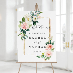Blush White Frame Blumenzange Begrüßungszeichen Poster