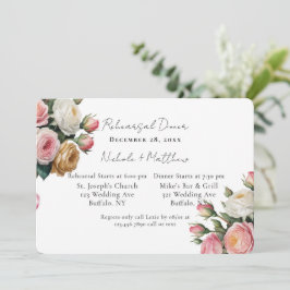 Blush White Gold Floral Rehearsal Dinner Einladung
