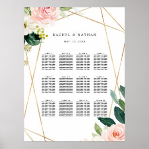Blush White Gold Floral Wedding Chart Poster