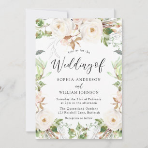 Blush & White Green Leaf Blumenkraut Hochzeit Einladung