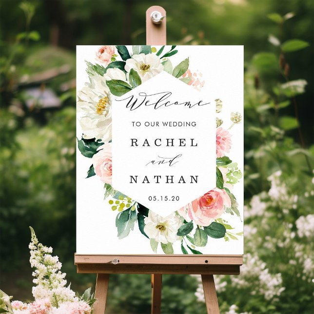 Blush White Hexagon Rahmen Wedding Willkommenszeic Poster (Von Creator hochgeladen)