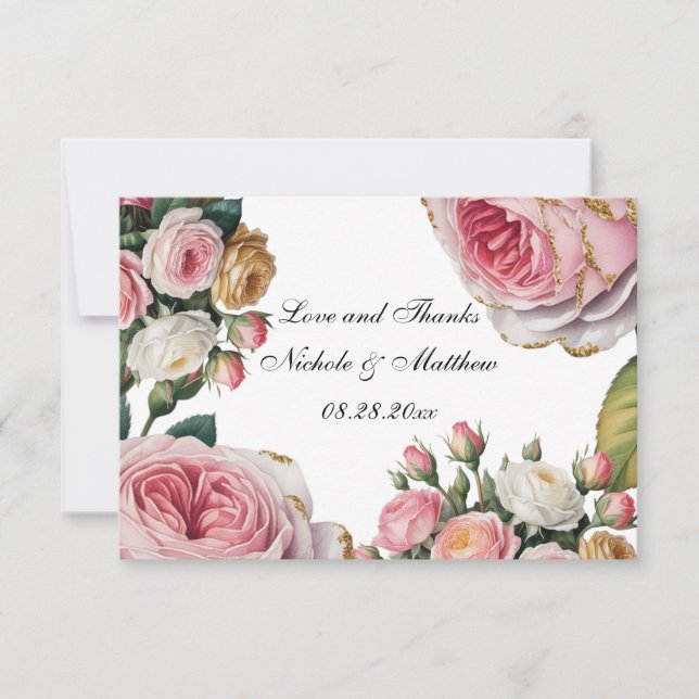 Blush, White Rose Floral Wedding Thank You Dankeskarte (Vorderseite)