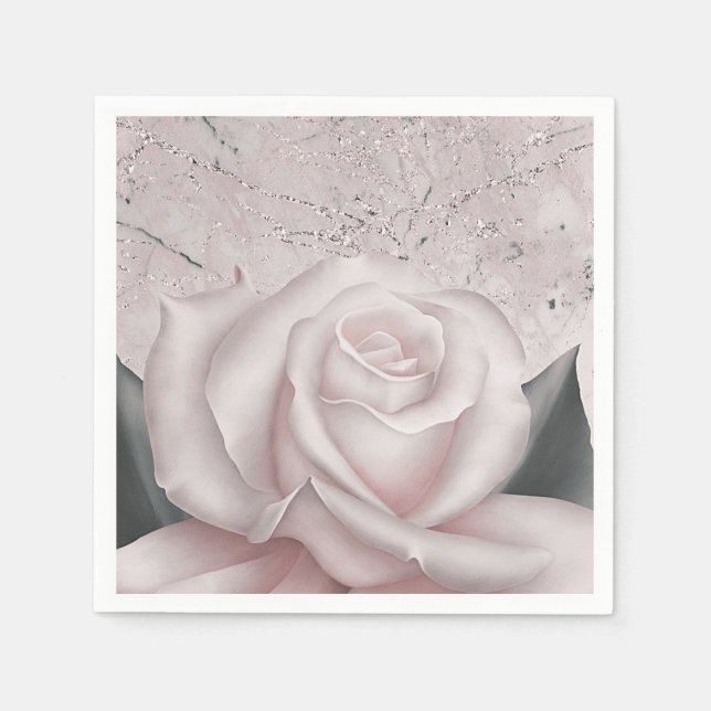 Blush White Rose Glam Modernes Brautparty aus Marm Serviette (Vorderseite)