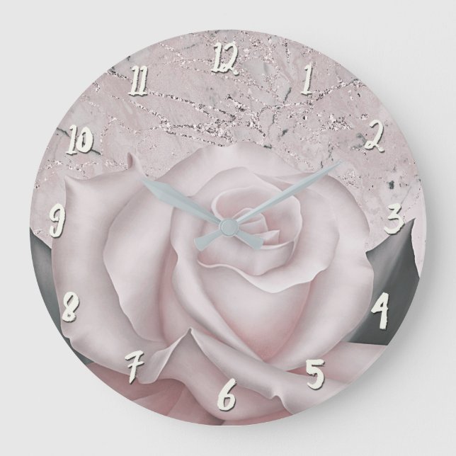 Blush White Rose Glam Modernes Shabby Chic aus Mar Große Wanduhr (Vorderseite)