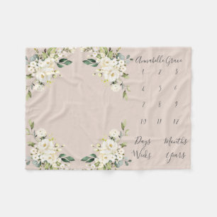 Blush White Rose Monthly Baby Milestone Fleecedecke