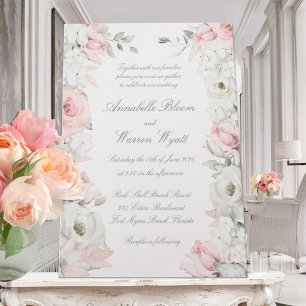 Blush & White Roses Blumengarten Hochzeit Einladung