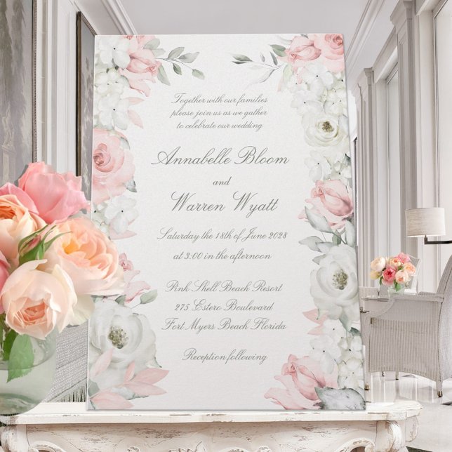 Blush & White Roses Blumengarten Hochzeit Einladung (Von Creator hochgeladen)