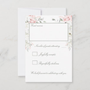 Blush & White Roses Blumengarten Hochzeit Rückkehr RSVP Karte
