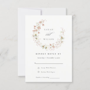 Blush White Wiadow Floral Wreath Wedding RSVP Karte