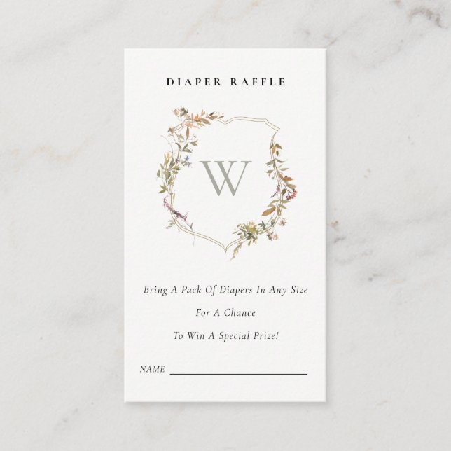 Blush Wildblume Wappen Windeln Raffle Babydusche Begleitkarte (Vorderseite)