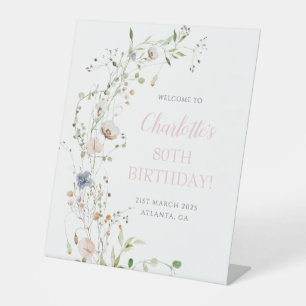 Blush Wildblumen 80. Geburtstag Willkommen Sockelschild