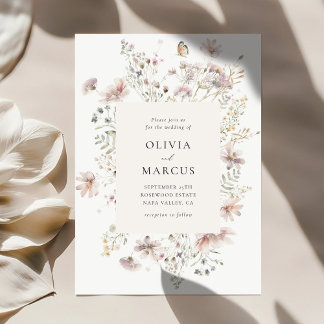 Blush Wildflower Elegant Serif Wedding Invitation Einladung