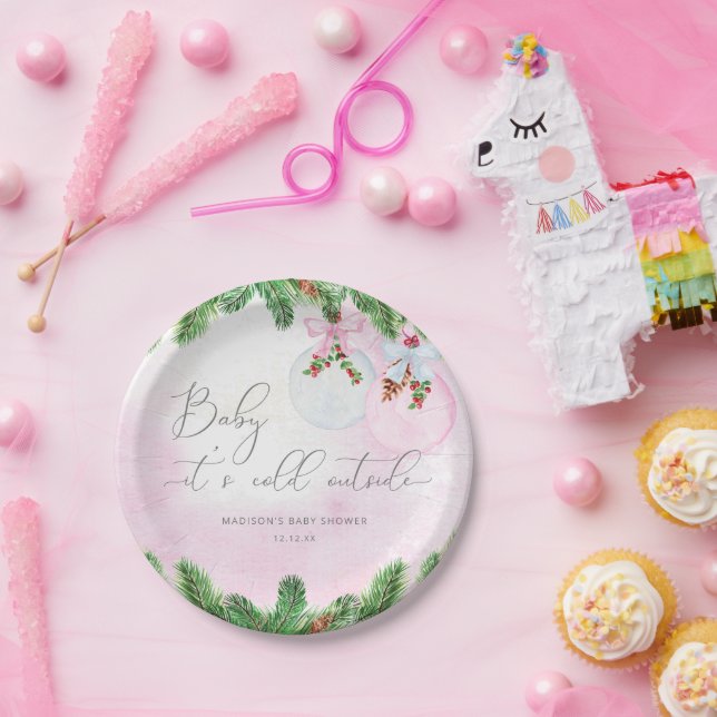 Blush Winter Christmas Baby Dusche Pappteller (Party)