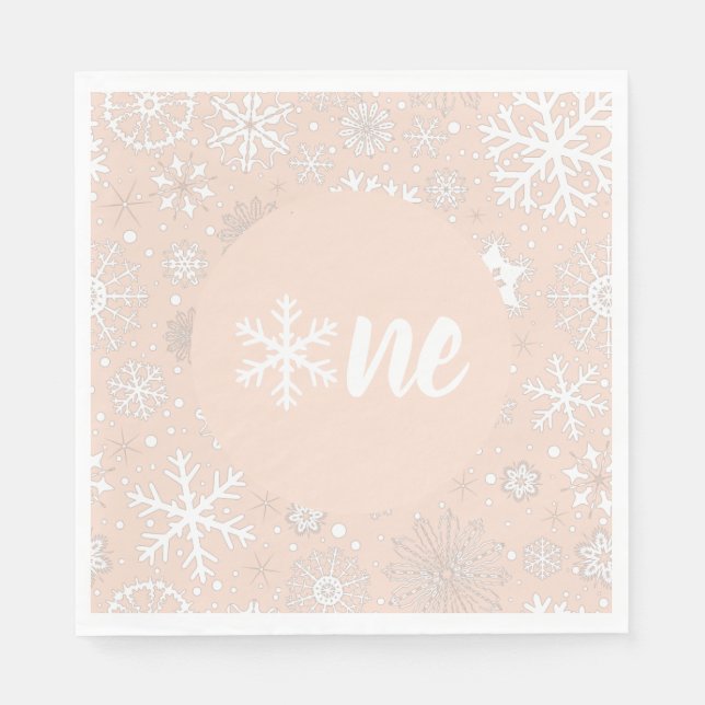 Blush Winter Erster Geburtstag Schneeflocken Ein N Serviette (Vorderseite)