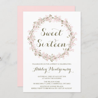 Blush Winter Kreath 16 . Geburtstag Party Einladun Einladung