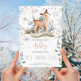 Blush Winter Woodland 1. Geburtstag Einladung