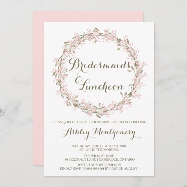 Blush Winter Wreath Bridesmaids Luncheon Einladung (Vorne/Hinten)