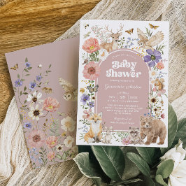 Blush Woodland Animals Floral Girl Baby Shower Einladung