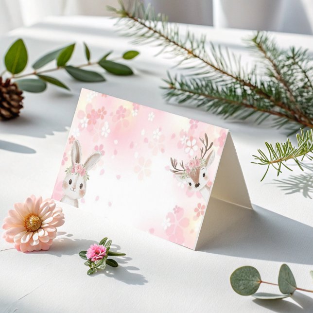 Blush Woodland Baby Girl geklappt Danke Karte (Von Creator hochgeladen)