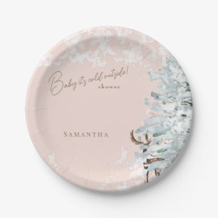 Blush Woodland Baby ist kalt draußen Pappteller