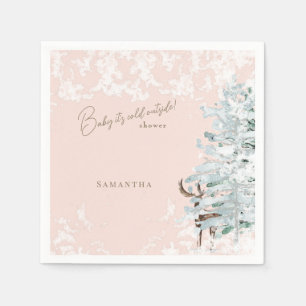Blush Woodland Baby ist kalt draußen Serviette