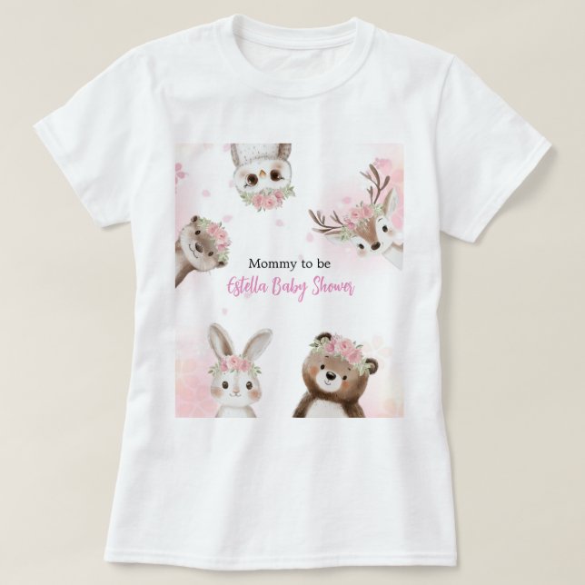 Blush woodland Baby Shower T-Shirt for Mom-to-Be (Design vorne)