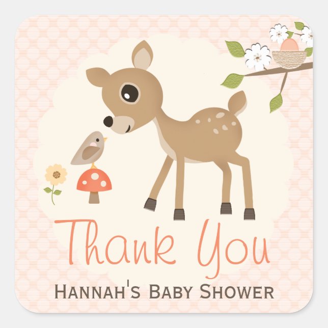 Blush Woodland Deer Baby Dusche Danke Stickers (Vorderseite)