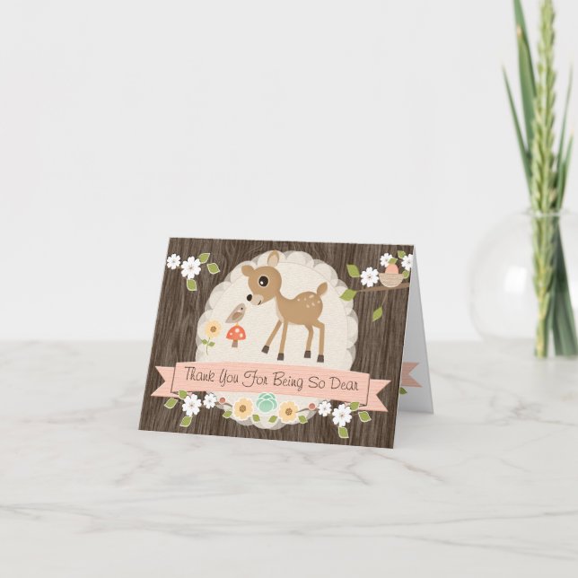 BLUSH WOODLAND DEER BABY SHOWER DANK IHRER KARTE (Vorderseite)