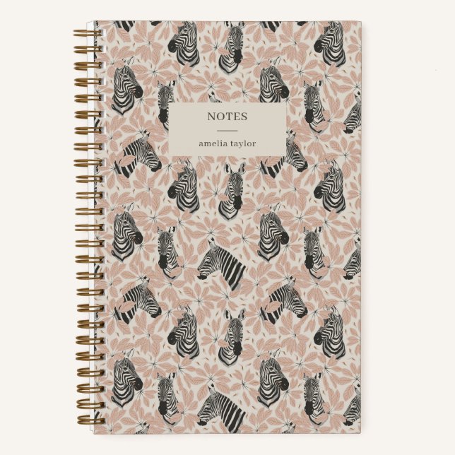 Blush Zebra Botanical Safari Notes Personalized Notizbuch (Vorderseite)