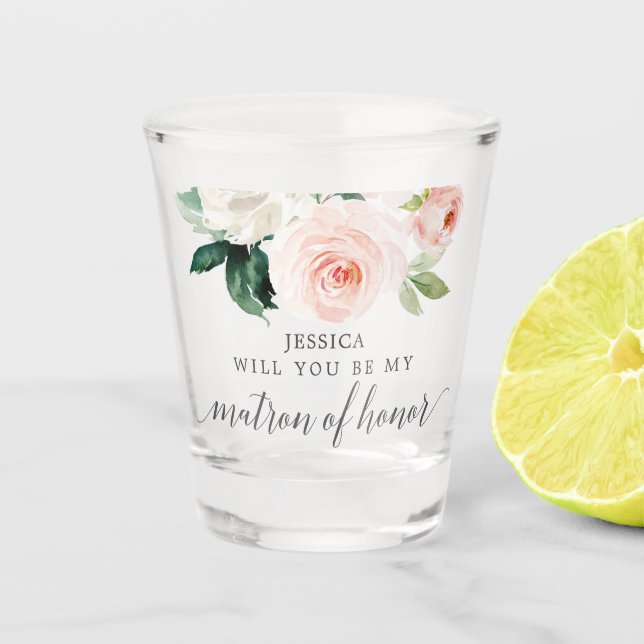 Blushing Bloms Matron of Honor Vorschlag ShotGlass Schnapsglas (Vorderseite)