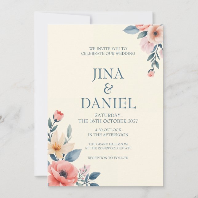 Blushing Bloom Einladung (Vorderseite)