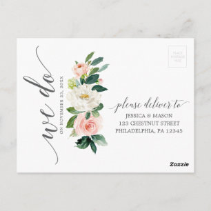 Blushing Blooms Floral Wedding RSVP Postcard Postkarte