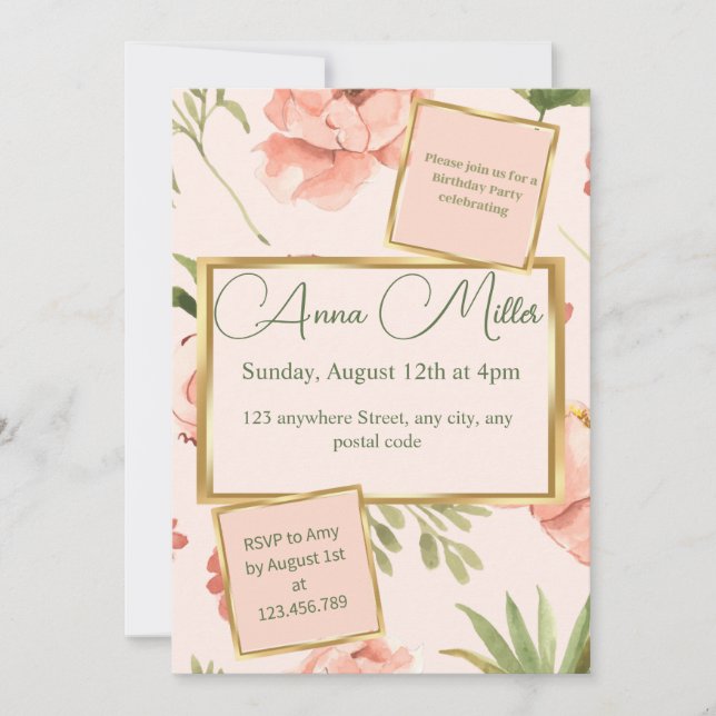 Blushing Blooms Geburtstagsbash Einladung (Vorderseite)